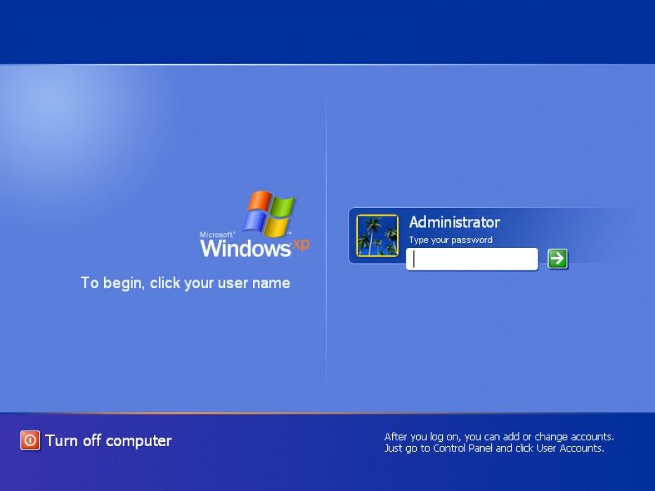 昔のWindows XPのログイン画面、大抵は分かりやすいパスワードの