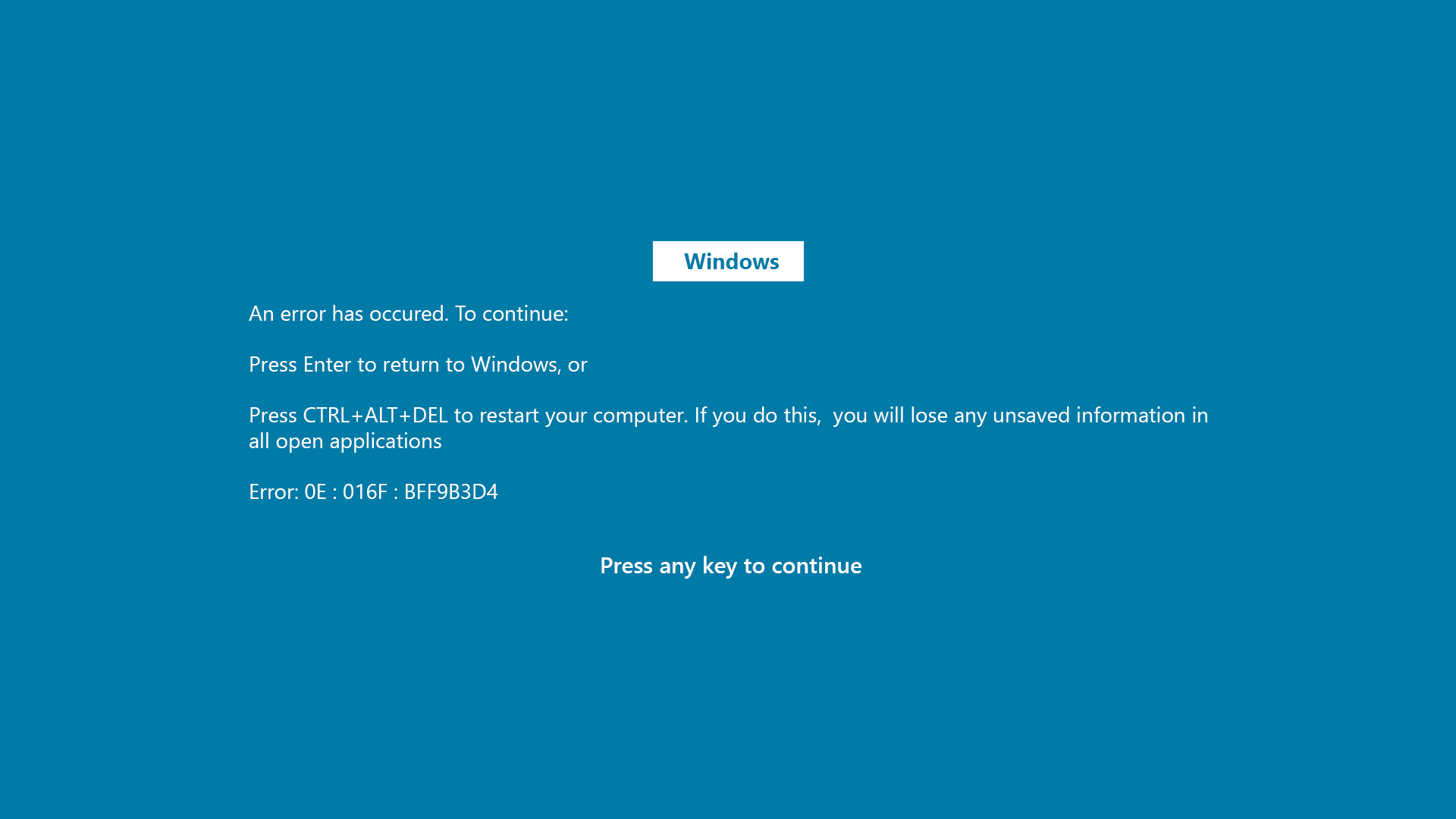 クラシックな Windows 9x のブルースクリーンを現代風に想像してみた