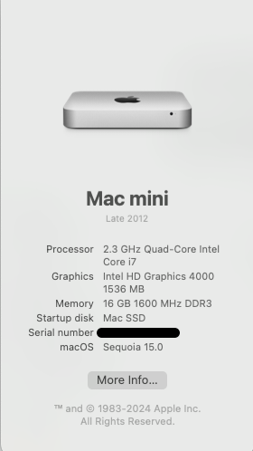 2012 Mac Mini i7 10.15 macOS Sequoia : r/OpenCoreLegacyPatcher