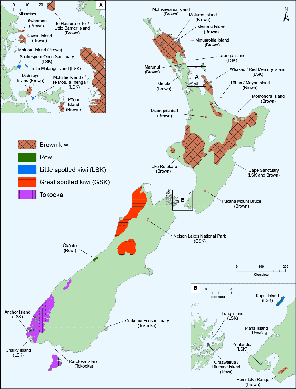 ニュージーランドでキーウィが見られる場所を示す地図。 : r/MapPorn