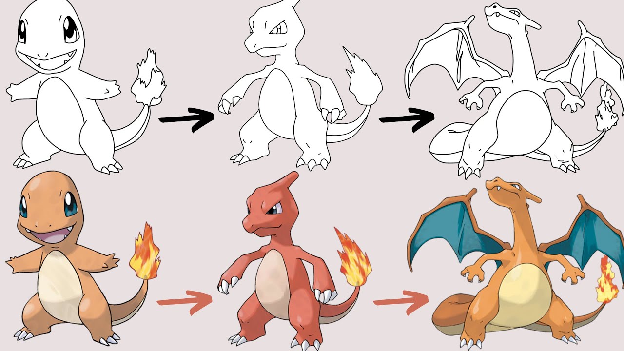 ヒトカゲ、リザード、リザードンの描き方 | ポケモンの進化 - YouTube