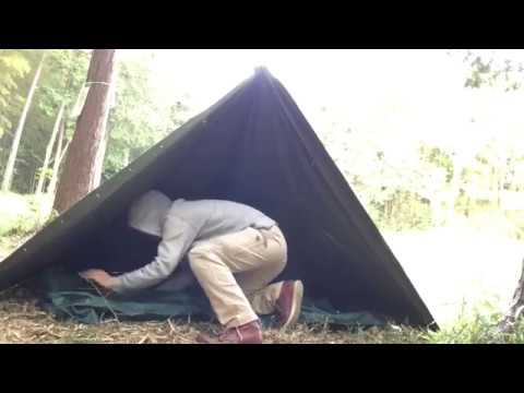 ポーランド軍ポンチョテント一枚張りでタープ泊。 - YouTube