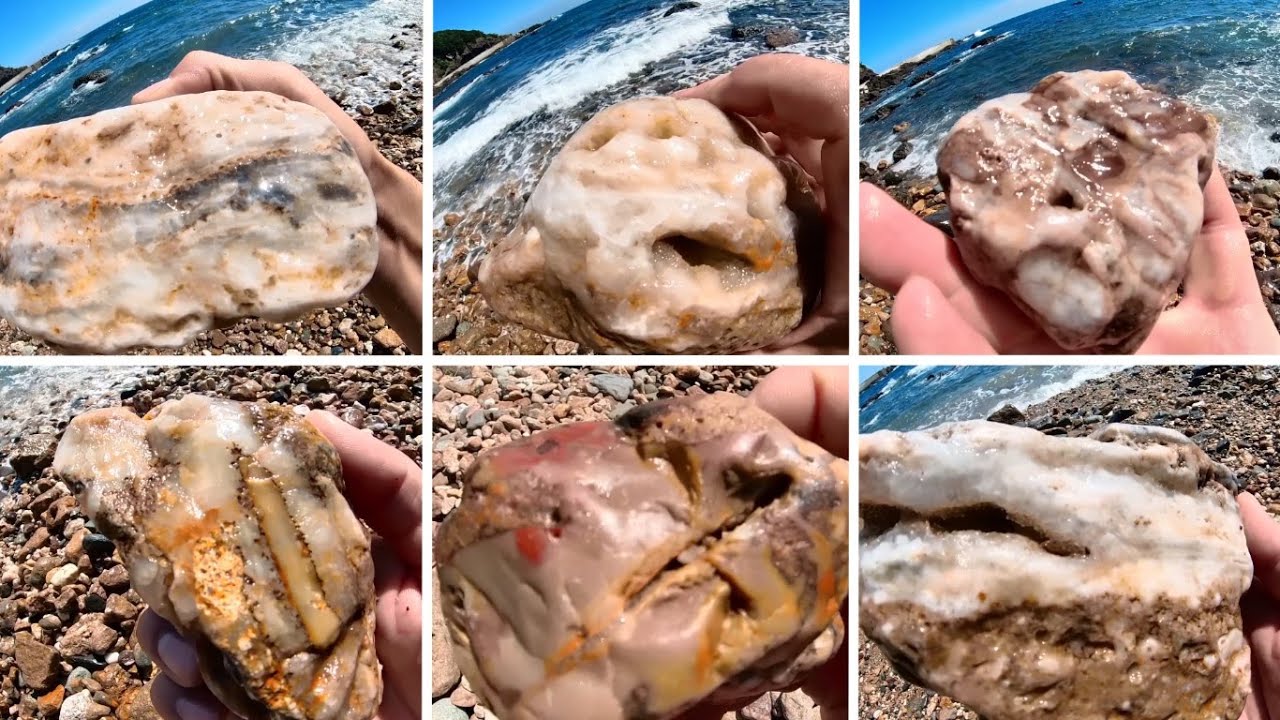 石拾い 塊の石英や瑪瑙の原石がゴロゴロしている海岸へ。Picked up