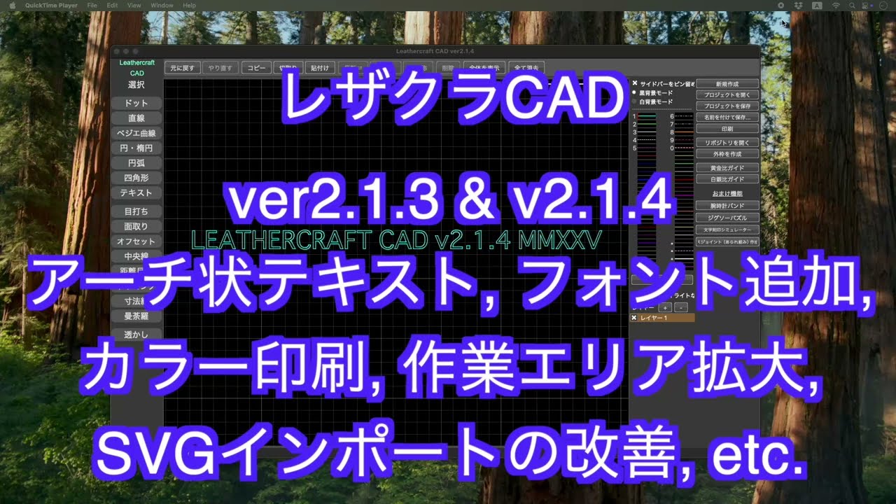 レザークラフトCAD ver2.1.4 アーチ状テキスト、フォント追加、カラー