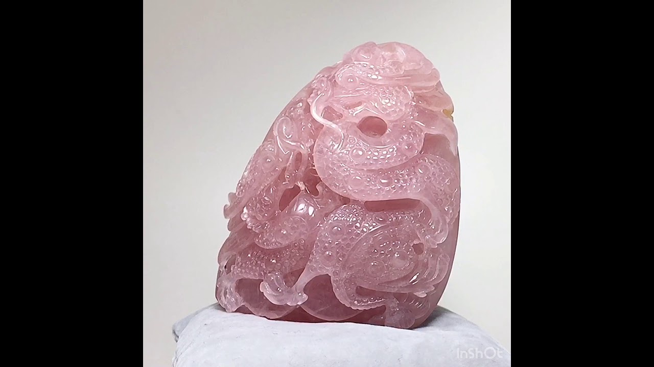 最高品質]ローズクォーツ(辰)龍彫刻（専用台座付） - 埼玉県吉川市の