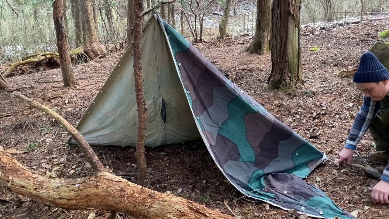 軍幕】野営にスウェーデン軍テント、ダイヤモンド張り。（2枚） - YouTube