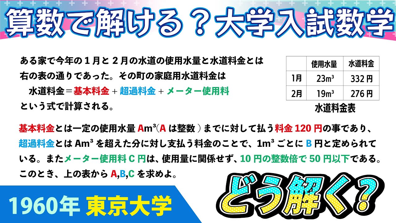 算数で解ける？大学入試数学 東京大学 1960年 - YouTube