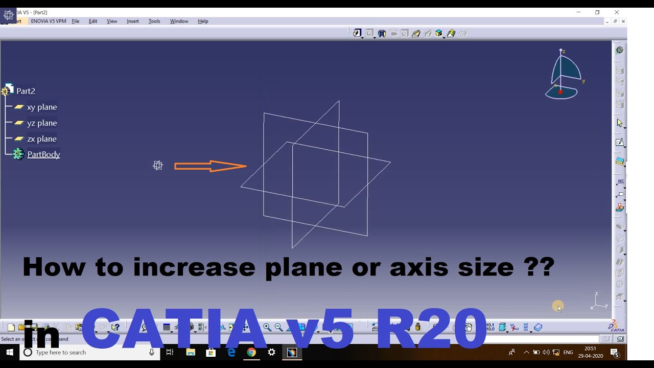 How to increase and Decrease plane or axis size in CATIA v5 r20 in