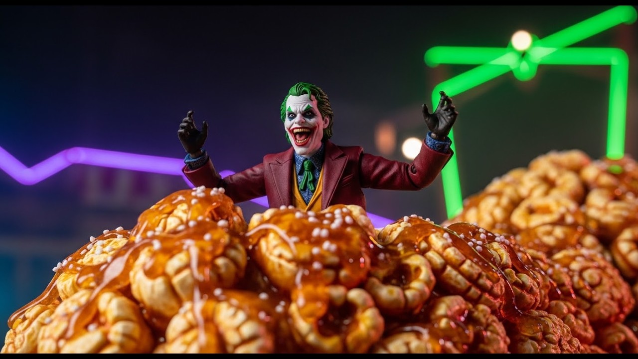 Tiny Joker hijacks a popcorn parade float through a caramel