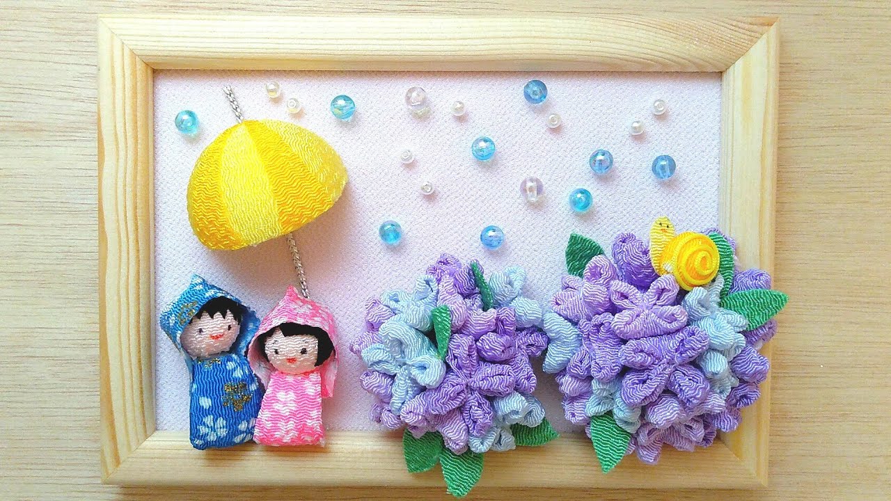 6月の壁飾り】紫陽花と人形の作り方【ちりめん細工】Handmade wall