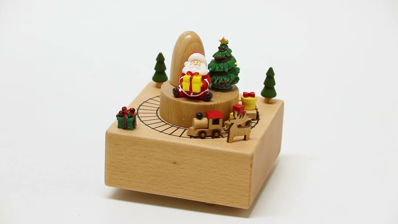 汽車が走る木製オルゴール サンタクロース ブナ材 曲目：ジングルベル
