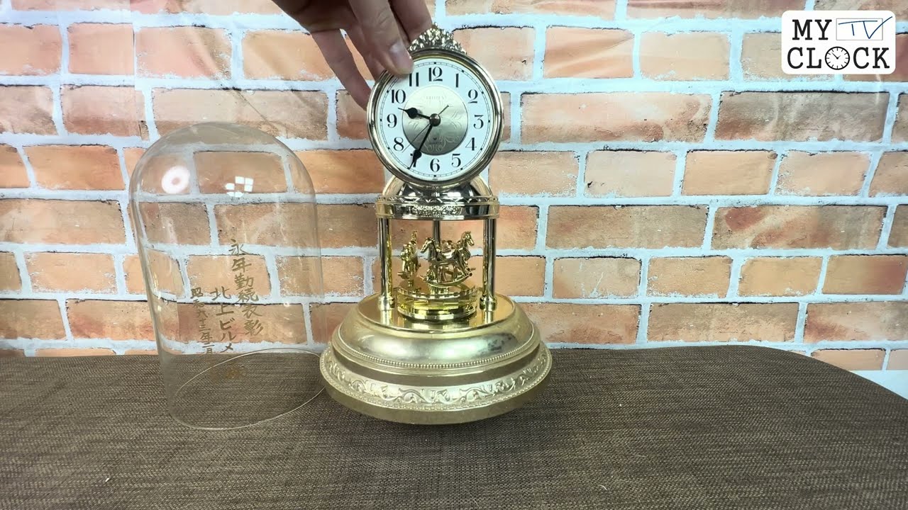 CITIZEN 4RG441 26cm Gold-Plated Carousel Table Dome glass Clock