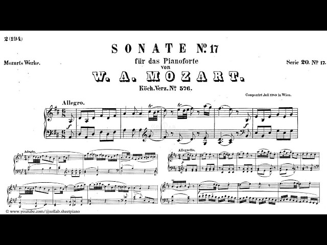Mozart – Sonata No. 18, K. 576 | Piano Sheet Music - YouTube
