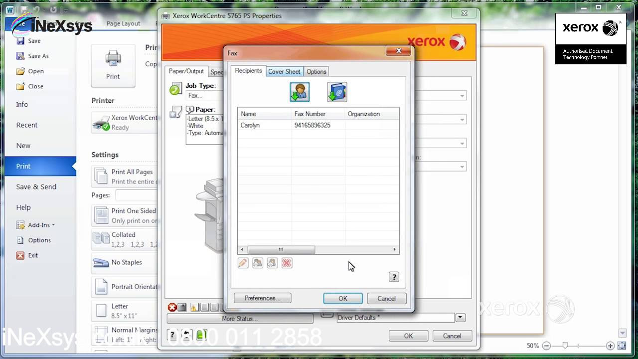 Fax from Windows 7 Print Driver - Xerox WorkCentre 78 Series C8030