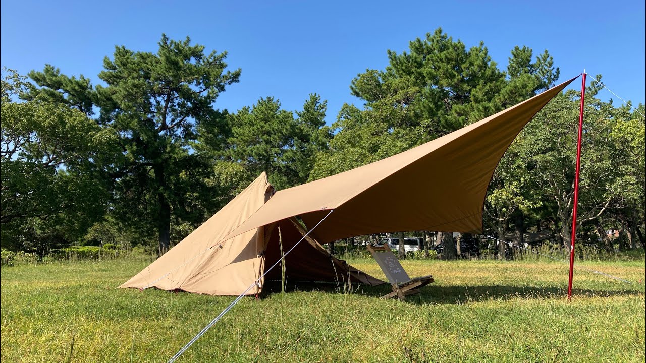 パンダTC ムササビウィングの連結式（テント＆タープ設営） - YouTube