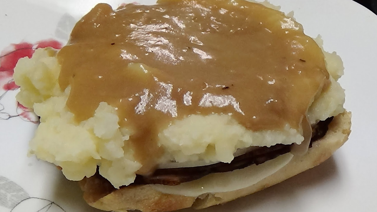 Recipe for Open Faced Hot Roast Beef Sandwich with Mashed Potatoes