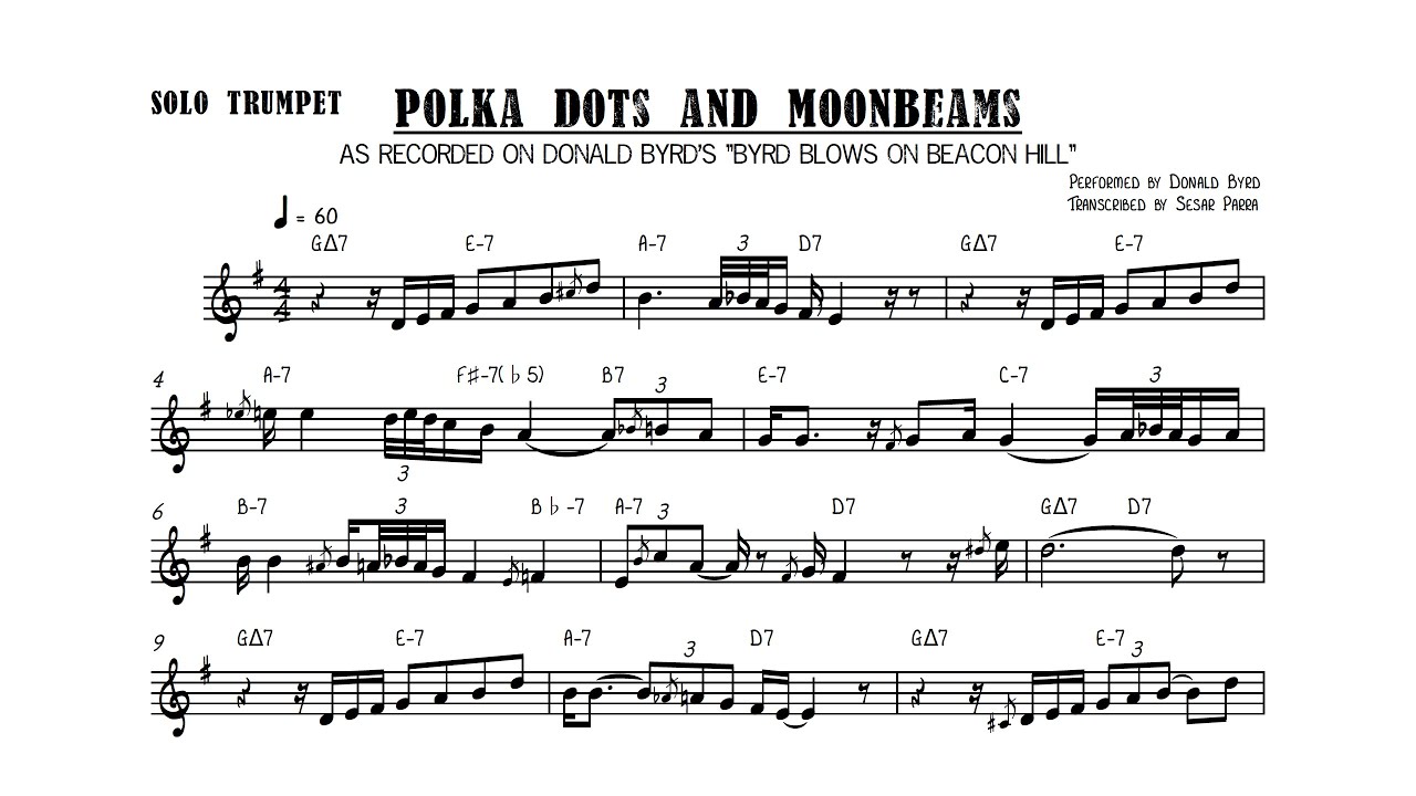 Donald Byrd - Polka Dots and Moonbeams (Bb) Transcription - YouTube