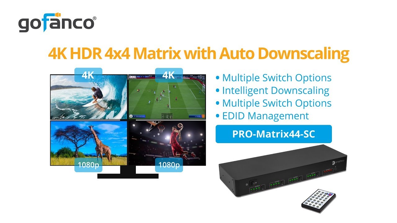 4x4 HDMI Matrix w/ Downscaling Resolution (4K HDR) | gofanco