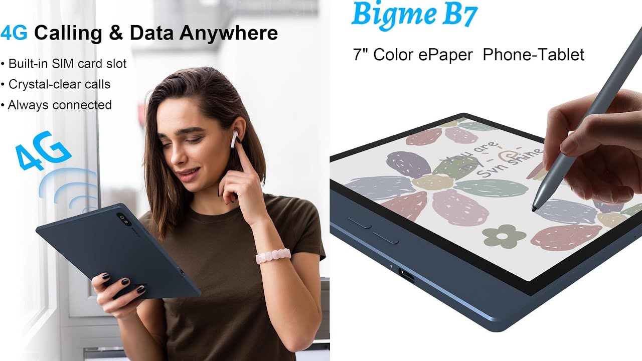 Bigme B7 Color ePaper Tablet 7 Inch 8+128GB Ebook Reader with 4G