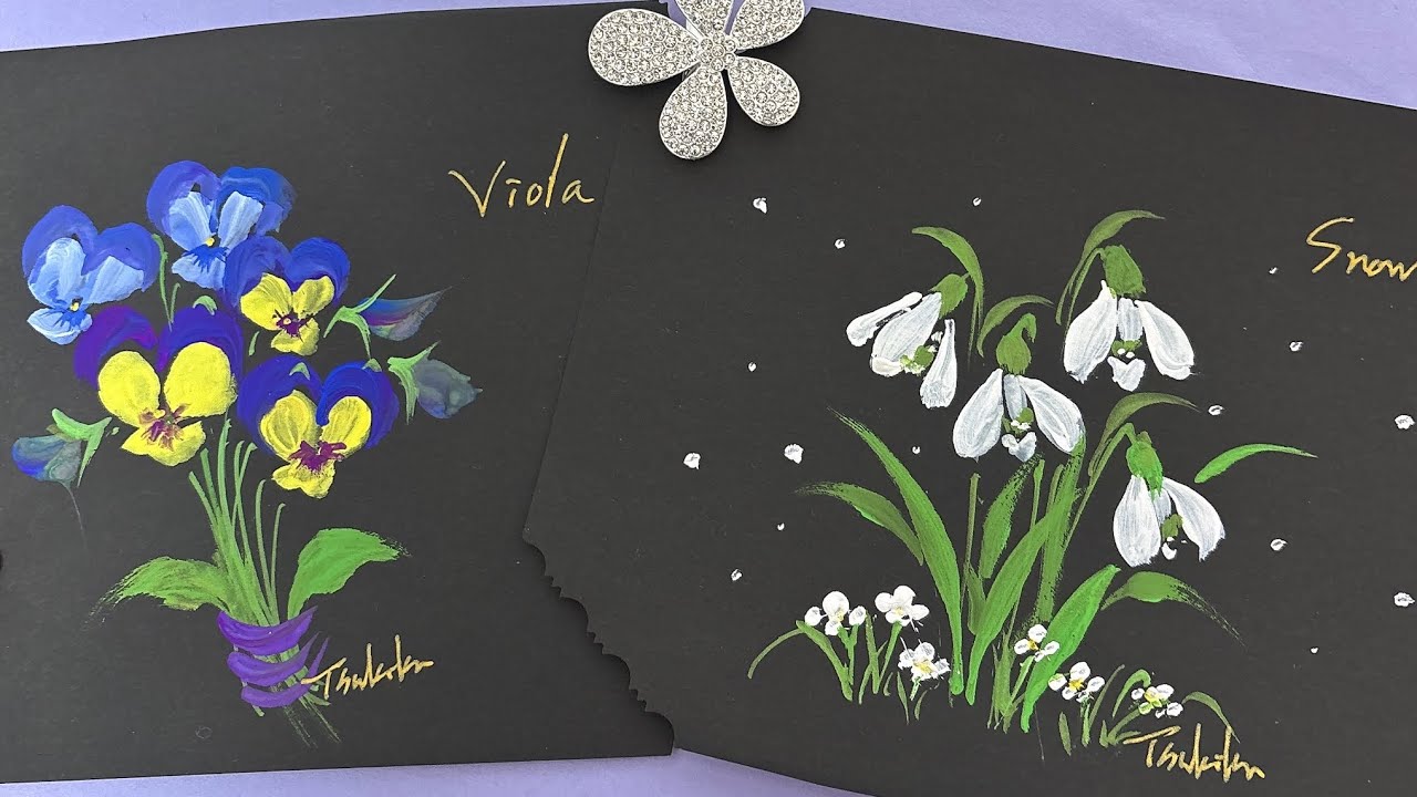 Spring-inspired painting (snowdrops and violas) How to draw