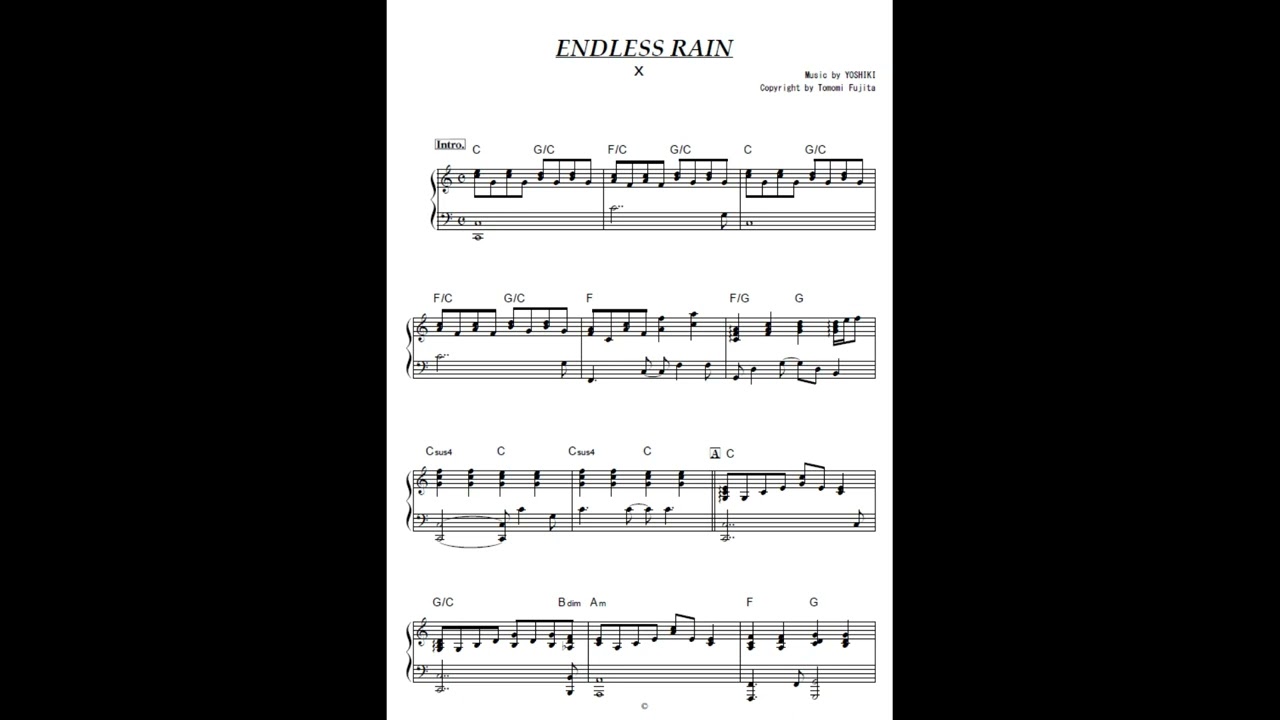 X JAPAN - ENDLESS RAIN (short ver.) ピアノ61鍵盤楽譜PDF | piano