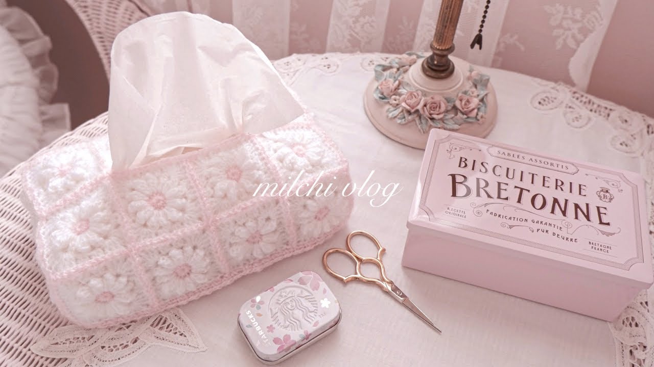 knitting vlog｜お花のグラニースクエアで作るティッシュカバー
