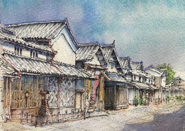 水彩で描く風景 丹波篠山の武家屋敷と商家群 | 美緑（みりょく）空間