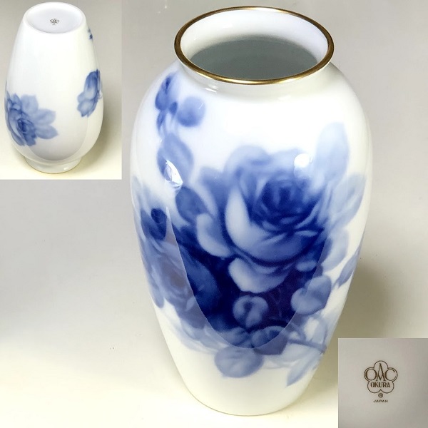 大倉陶園ブルーローズ23cm花瓶T2142 | ブランド洋食器雑貨通販