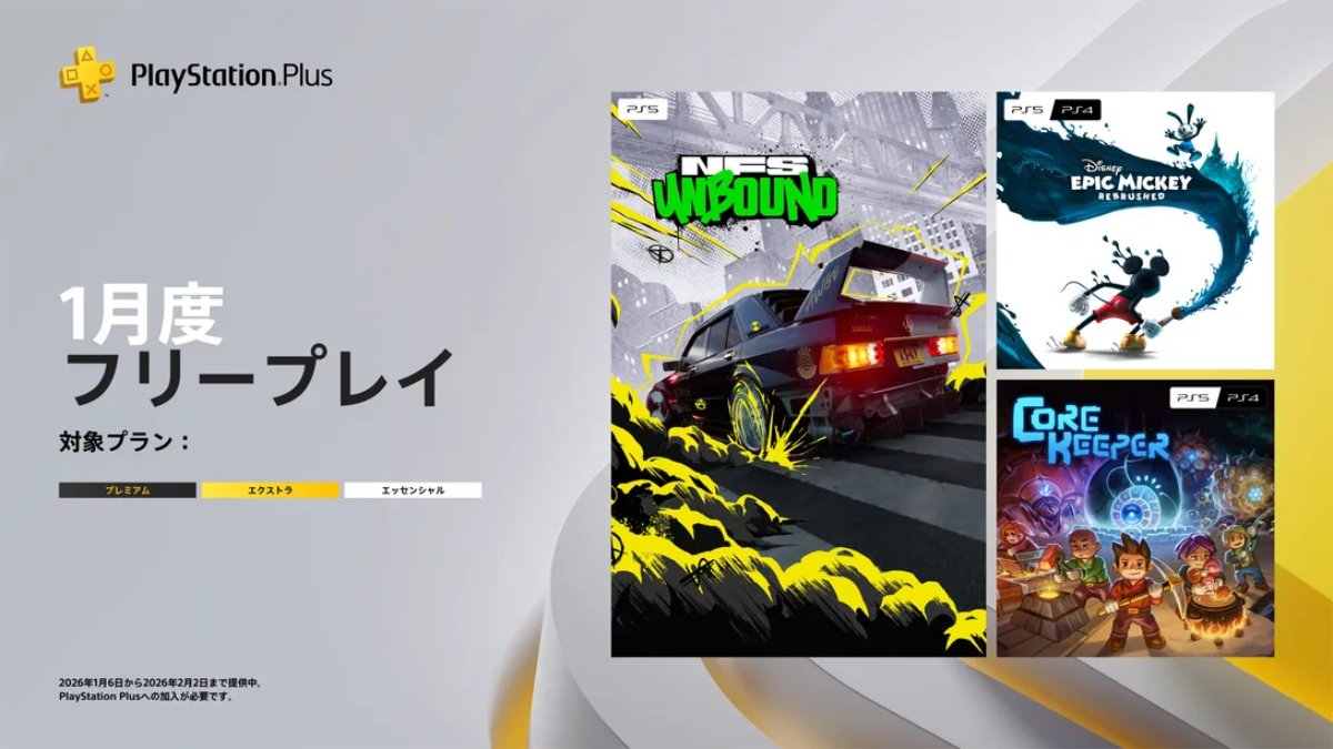 2026年1月のPS Plus フリープレイに「Need for Speed Unbound」「Core