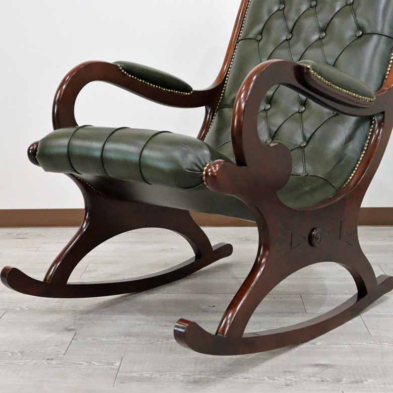 イタリア ロッキングチェア グリーン 本革 1人掛け 完成品 – 輸入家具