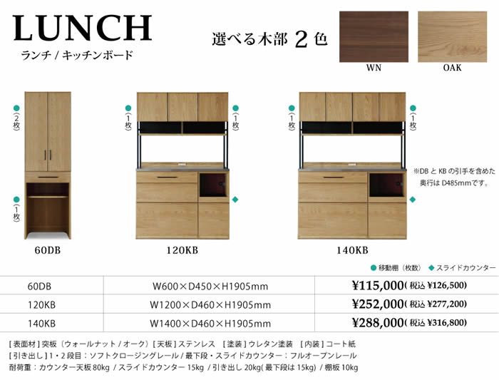 シギヤマ家具 キッチンボード 180cm LUNCH ランチ – 輸入家具の