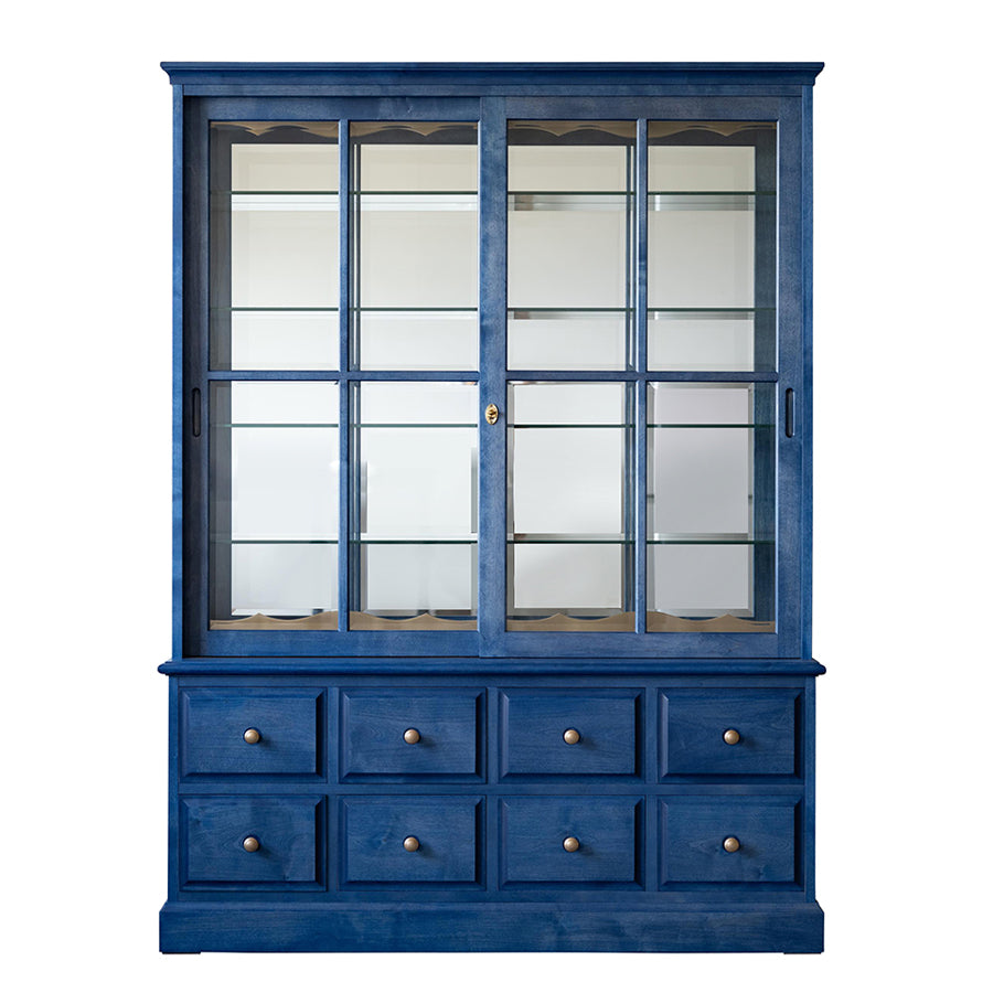 北海道民芸家具 国産家具 135cm キャビネット 食器棚 飾り棚 ガラス棚