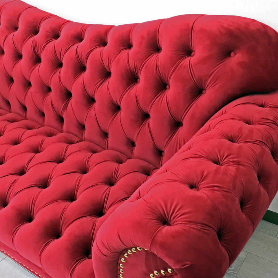 3人掛けソファー 3Pソファ ハイバック ベロア レッド 3人がけ ｜ 輸入