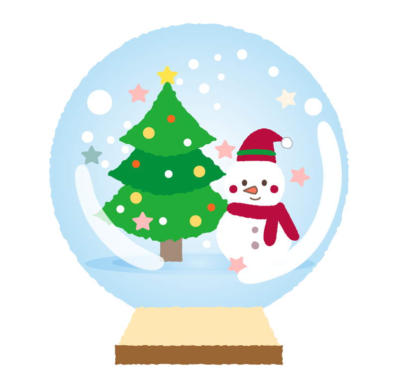 ツリーと雪だるまのスノードームのイラスト | 無料のフリー素材