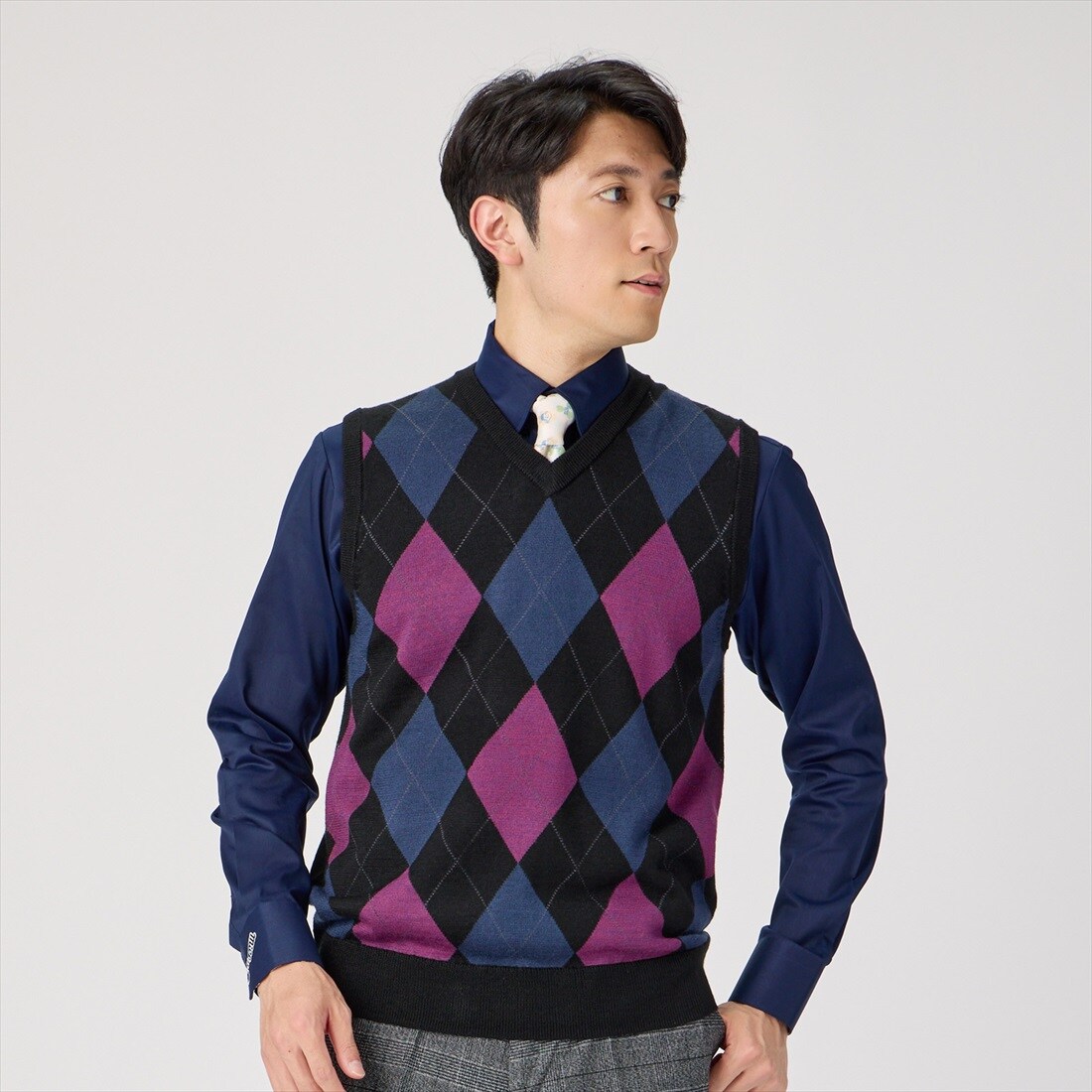 Malbon アーガイル柄 ニットベスト Lサイズ メンズ アーガイルニット
