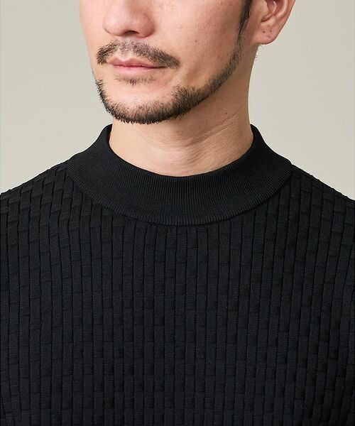 ハイストレッチ】ブロックチェック ジャガード モックネックニット