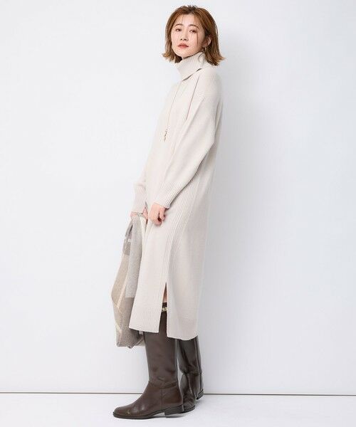 セール】 【洗える】ウールカシミヤ タートルネック ニットワンピース