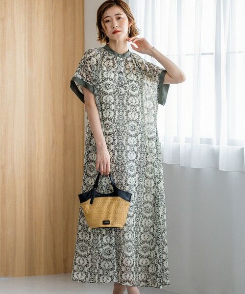 一部店舗限定/速乾性/洗える】モノトーンプリント ワンピース （ロング