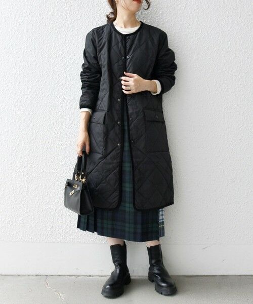 TAION:〈手洗い可能〉パイピング クルーネック ロング ダウン コート