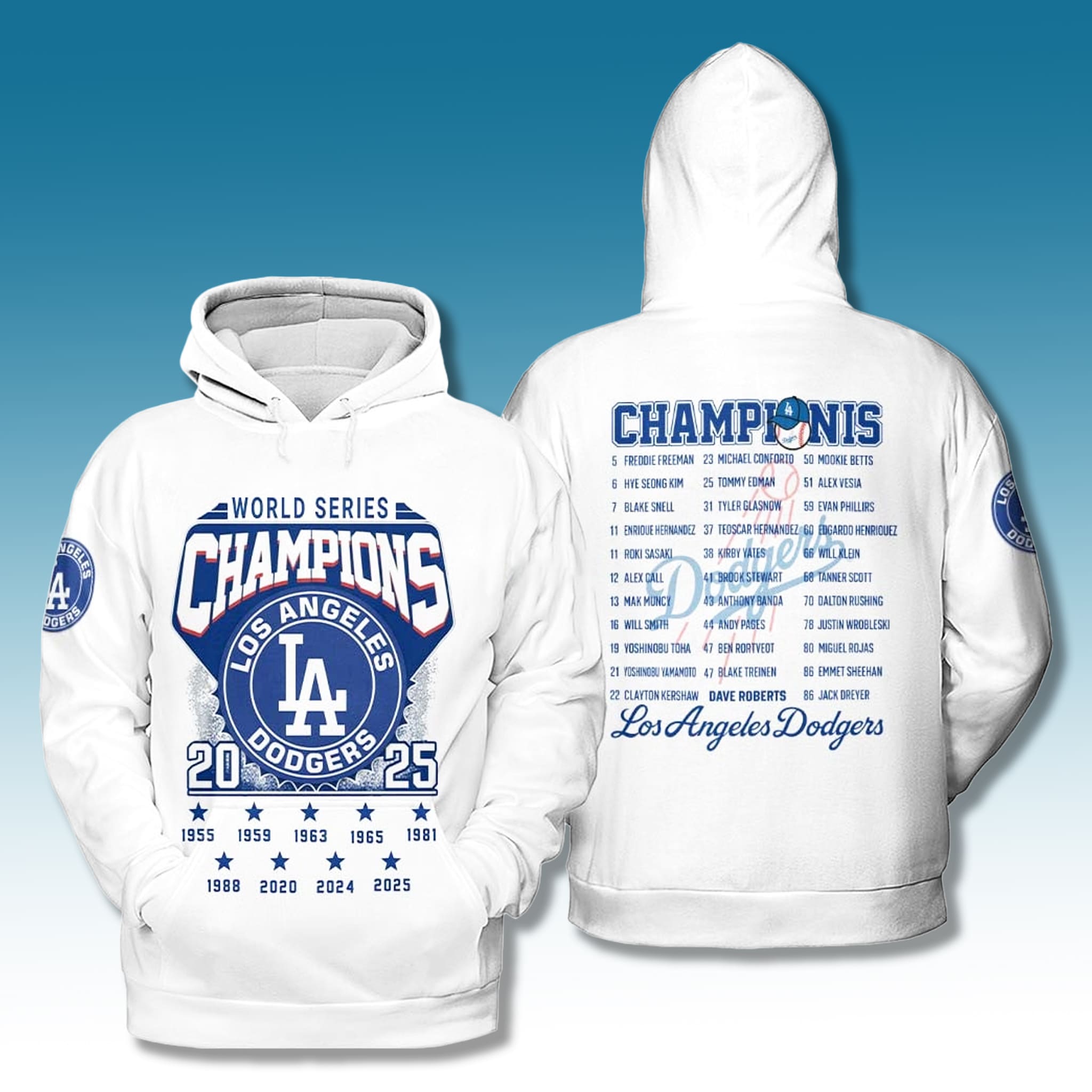 LA Dodgers World Series Champions Team Name Hoodie 2025
