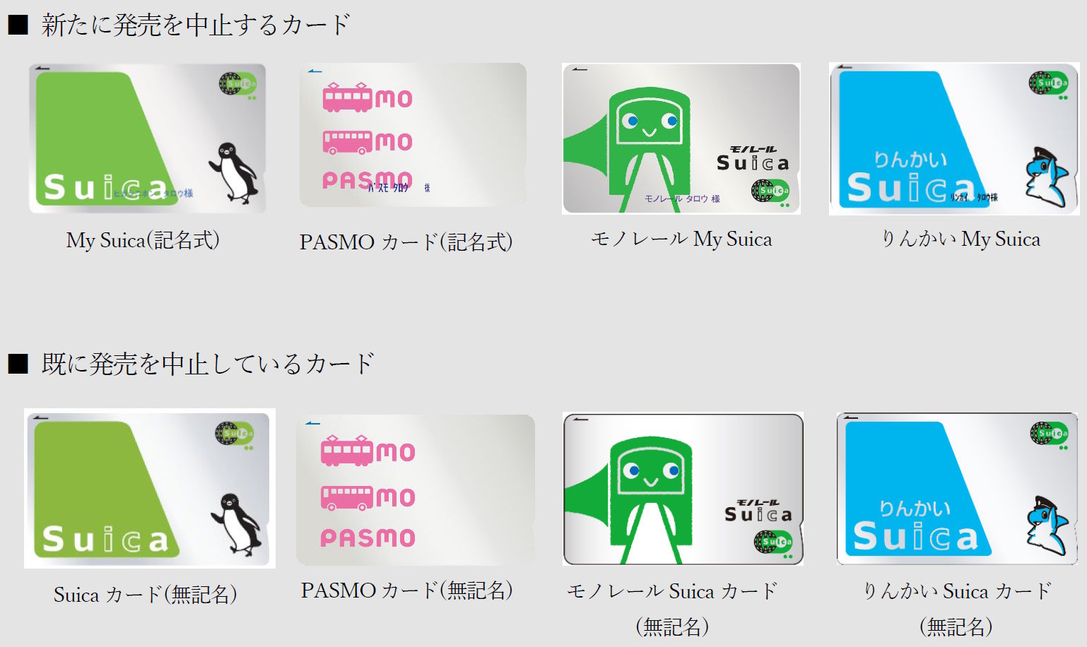 カード式の「Suica」と「PASMO」、8月2日から記名式も販売休止