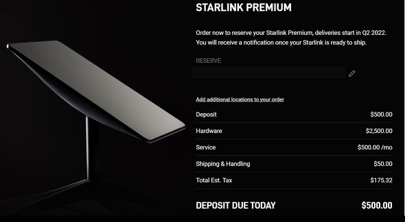 SpaceX、「Starlink」のプレミアムプラン開始 下り500Mbpsを月額500