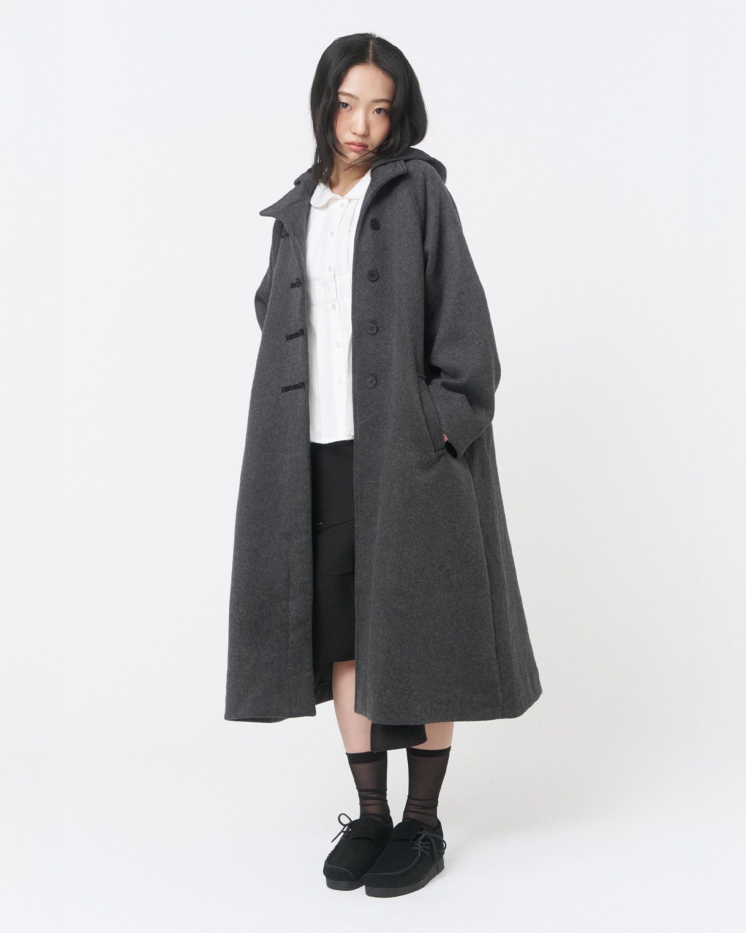 MUSINSA公式 | MISEKI SEOUL Hoodie long duffle Coat CHARCOAL
