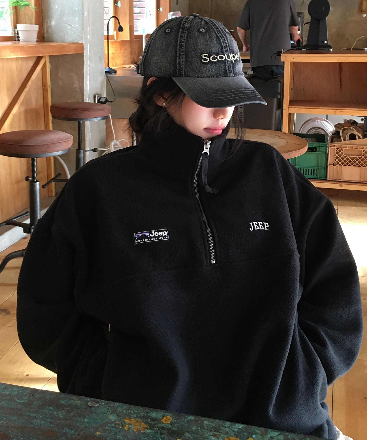 MUSINSA公式 | JEEP エッセンシャルスモールロゴハーフジップフリース