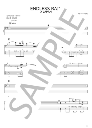 楽譜】ENDLESS RAIN / X JAPAN (エレキベース / 初〜中級) - Piascore