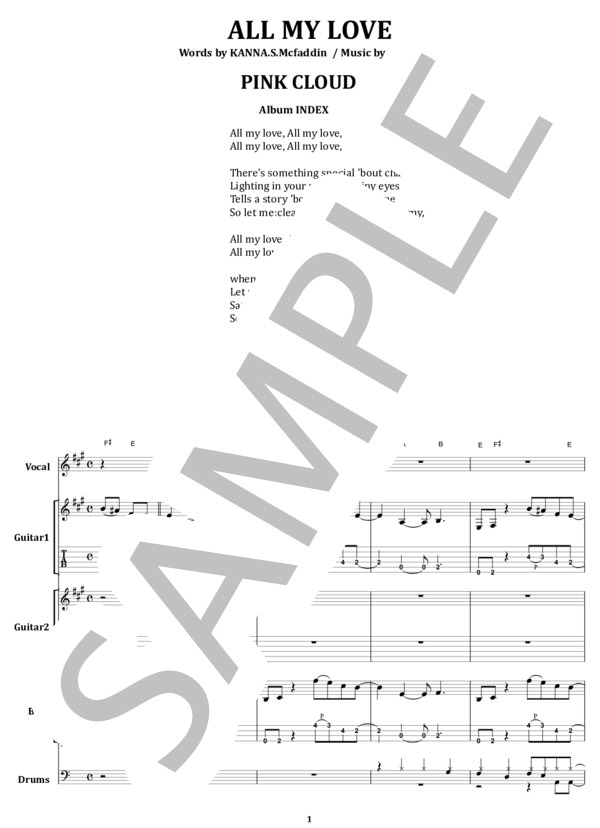 楽譜】ピンク・クラウド Char / ALL MY LOVE バンド・スコア 楽譜