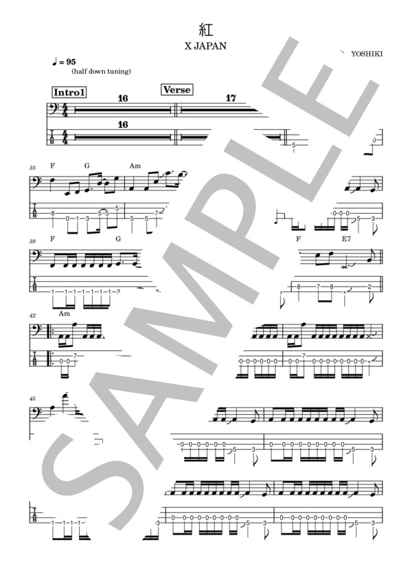 楽譜】紅 TAB付ベース譜面 / X (エレキベース / 上級) - Piascore 楽譜