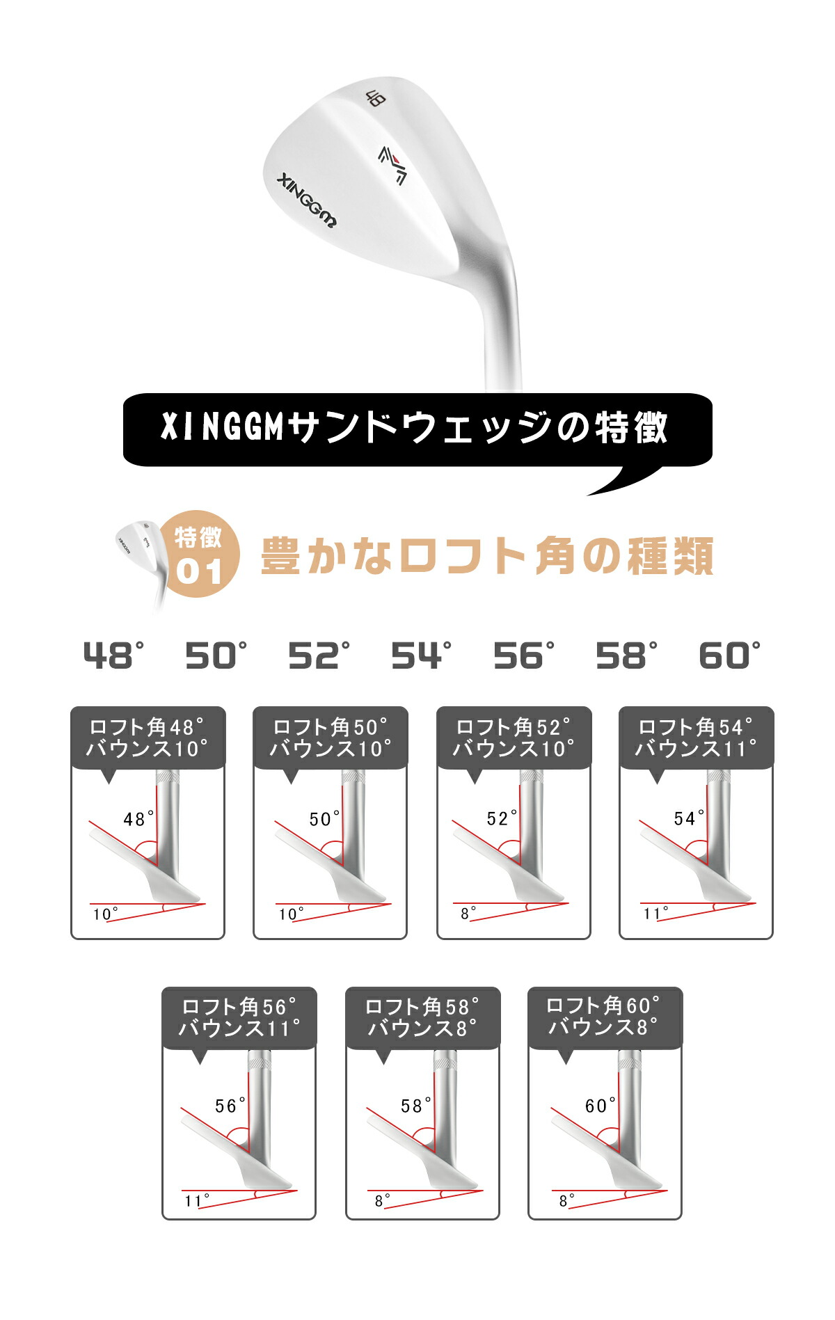 楽天市場】シンゲ サンドウェッジ xinggm ウェッジ 48度 50度 52度 54