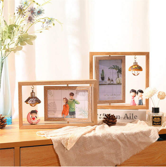 楽天市場】フォトフレーム 木製写真立て 回転 ライト付き 縦横 両面