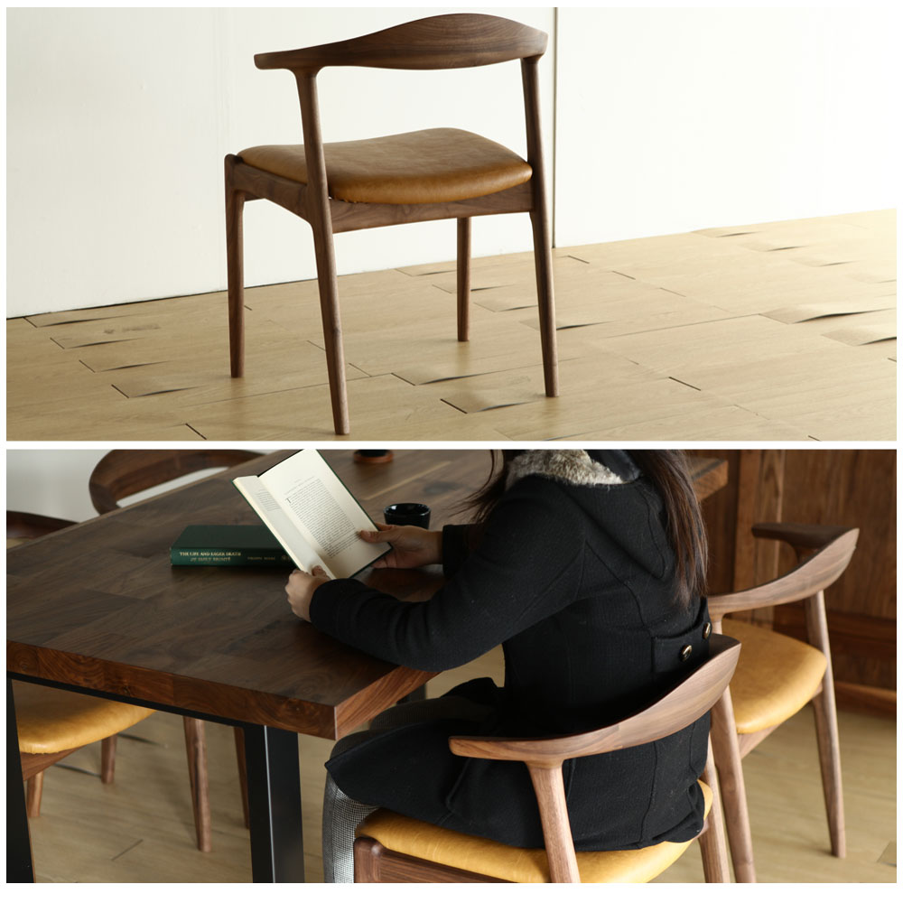 無垢材を馬蹄形に削り出した、美しい曲線デザイン Omega ダイニング